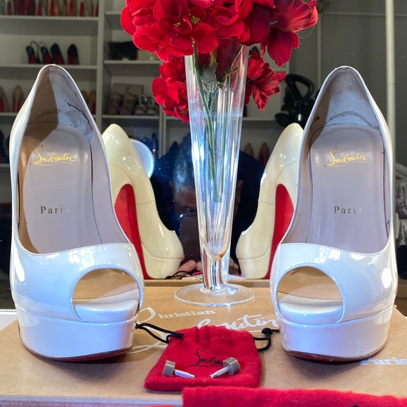 Christian Louboutin Lady peep 150 calf rare white size E38 US7.5 EUC - Picture 2 of 11
